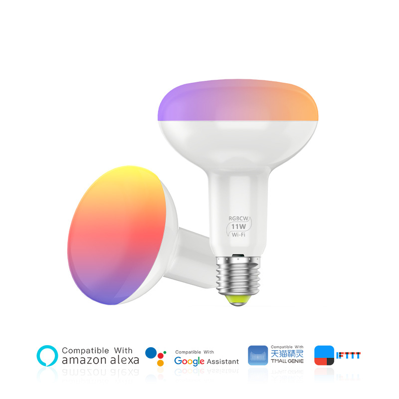 E27 RGB 11W WiFi Smart Mushroom LED Light Bulb, AC85-265V, BR30, Work With Alexa & Google Home Assistant,Dimmable Colorful Bulb